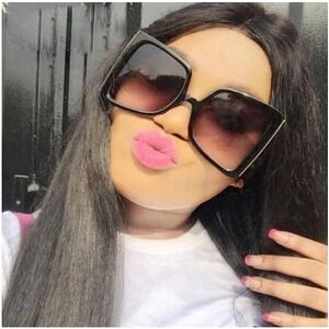 Oversized Square Sunglasses Women Fashion Gold Lightning Bolt Frame‎ Shades